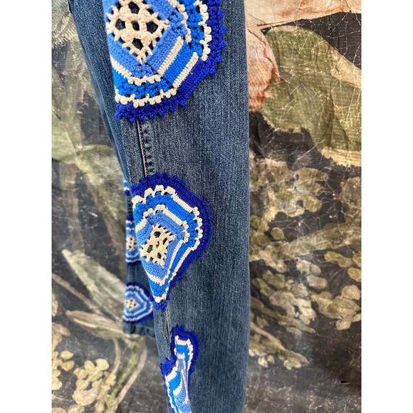 New Free People x Carleen High-Rise Crochet Wide-Leg Jeans Size 10 - Picture 5 of 6